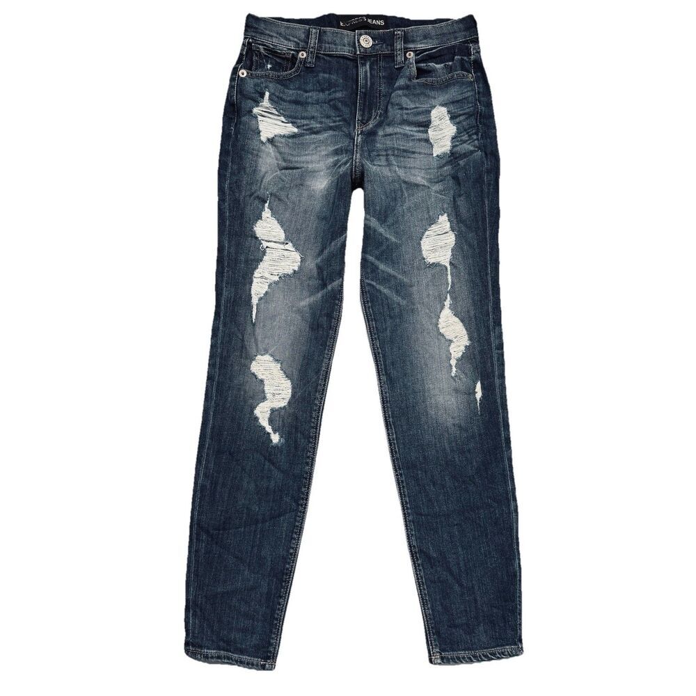 Express High Rise Skinny Jeans 0 (27x28) Blue Distressed Denim Stretch Womens